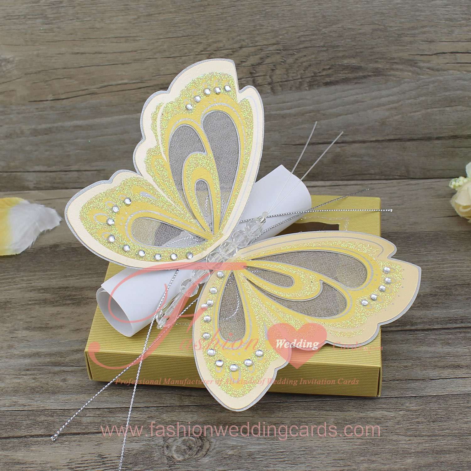 old Butterfly Wedding Invitation Scroll Cards